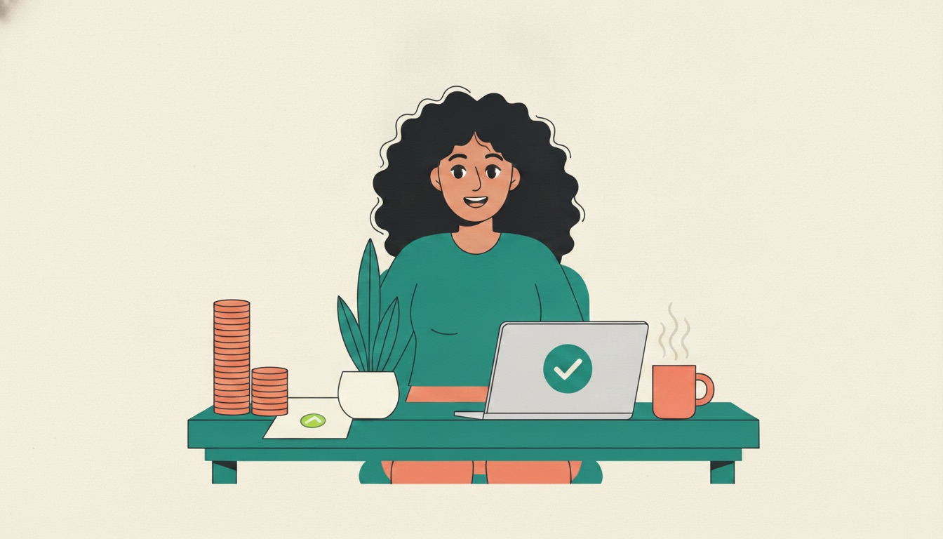 The same owner relaxed at a clear desk once the invoices are paid