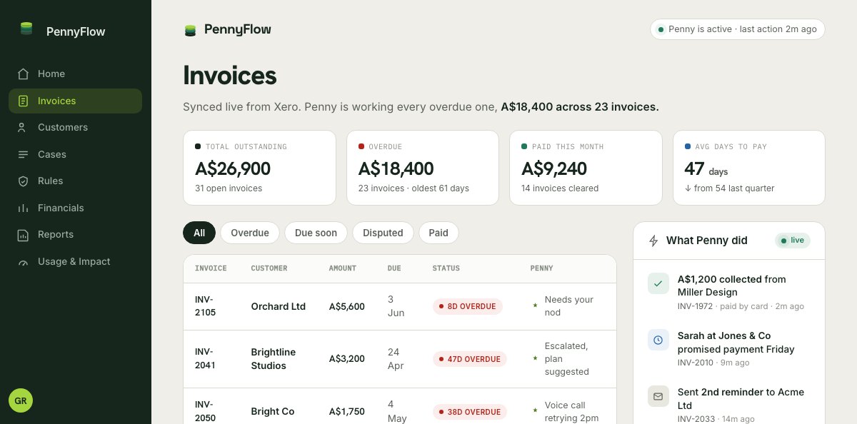 PennyFlow invoices dashboard